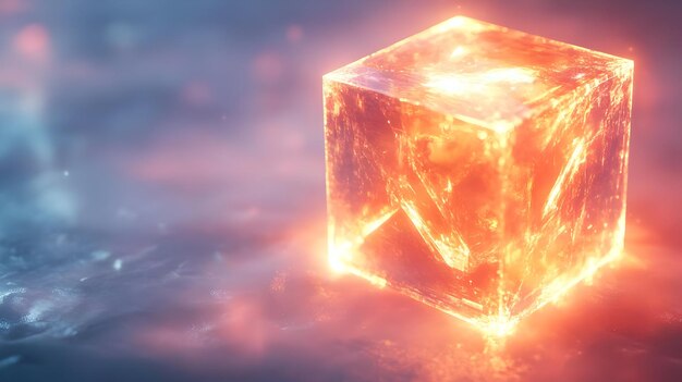 3D drijvende datacube met lichteffecten op een geïsoleerde witte achtergrondconcept als A gloeiende data c
