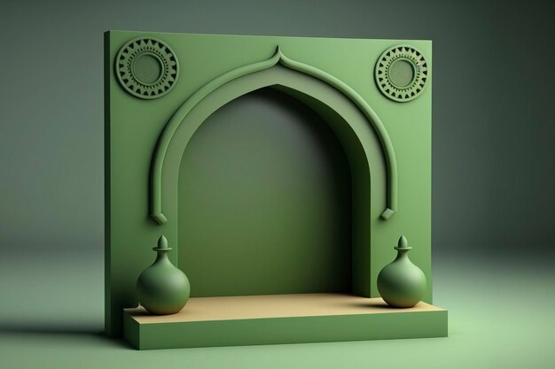 3d drum product stage, ramadhan, sage green, islamic theme