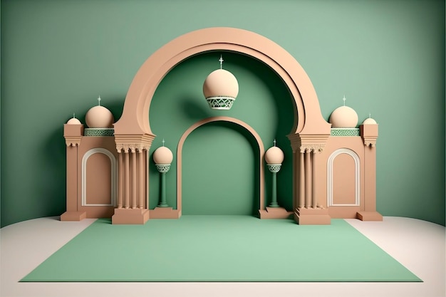 3d drum product stage, ramadhan, sage green, islamic theme