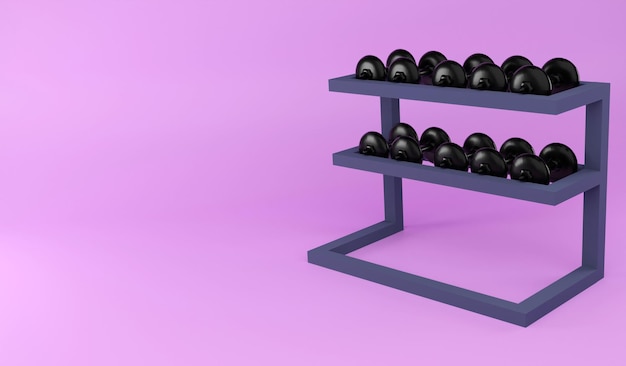 3D dumbbell stand on purple background 3D rendering exercise background for copy space