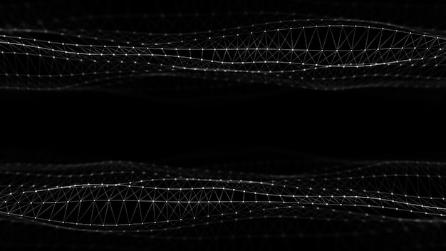 Foto 3d dinamica doppia onda digitale onda tecnologica intelligente struttura digitale del flusso sfondo della tecnologia informatica rendering 3d