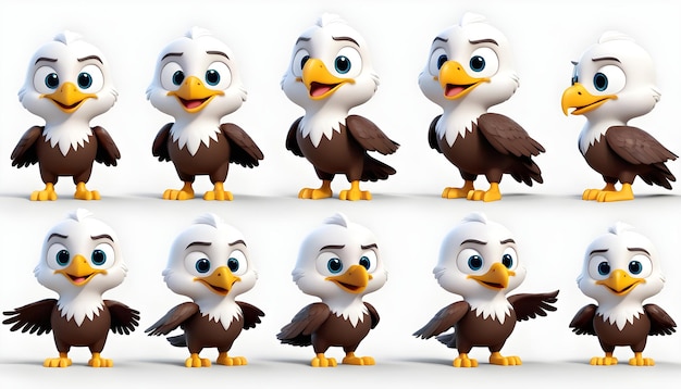 Photo 3d eagle character set