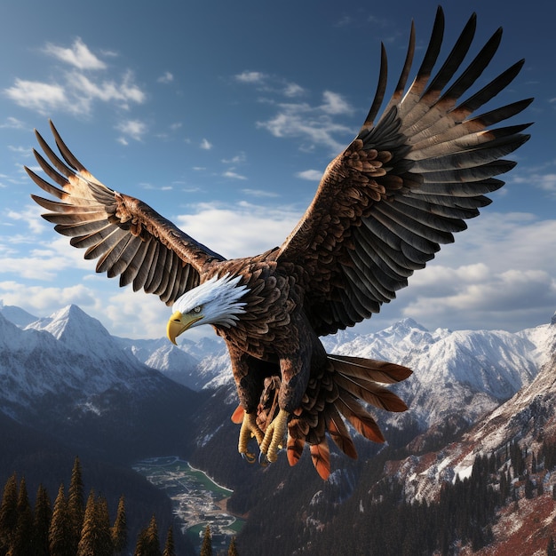 3d eagle rendering with open wings