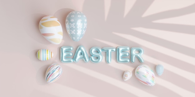 3d Easter banner with beautiful painted eggs Spring Easter background 3d illustration