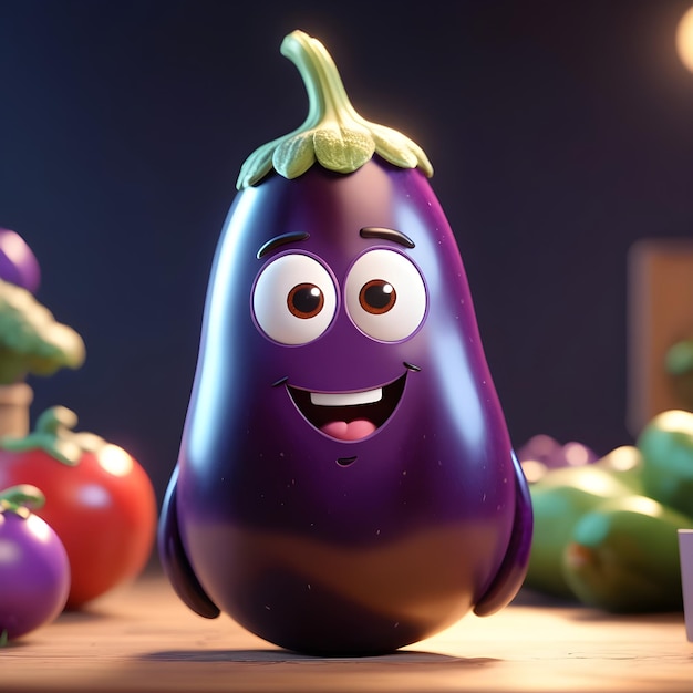 Photo 3d eggplant cartoon character