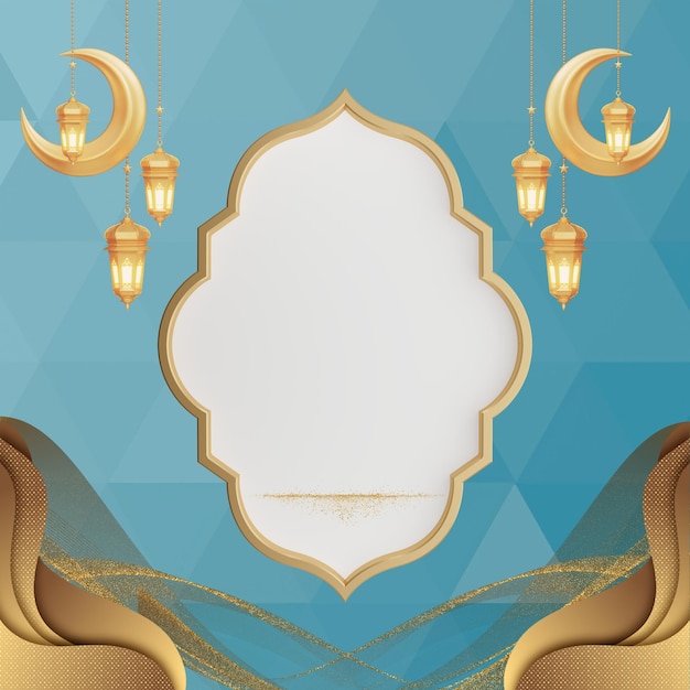 3d eid al adha backgrounds with lanterns and crescent