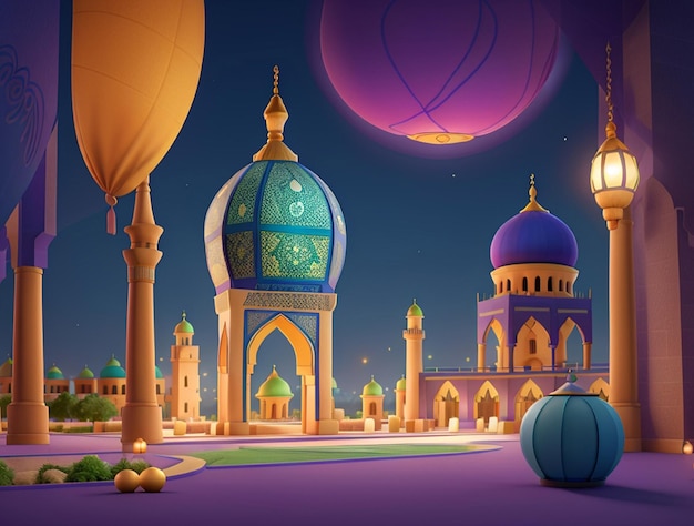 3d Eid alFitr background with empty space AI Generative