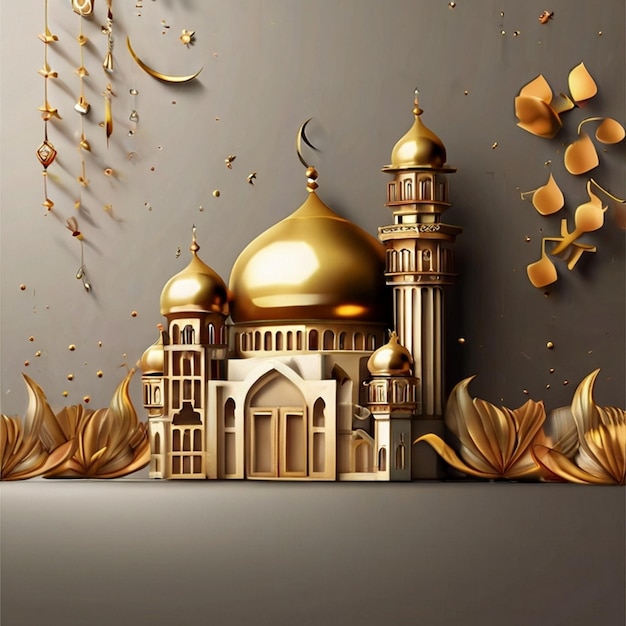 3D Eid Mubarak gladde echte stijl realistische decoratieve Eid Mubarik tekst groeten achtergrond