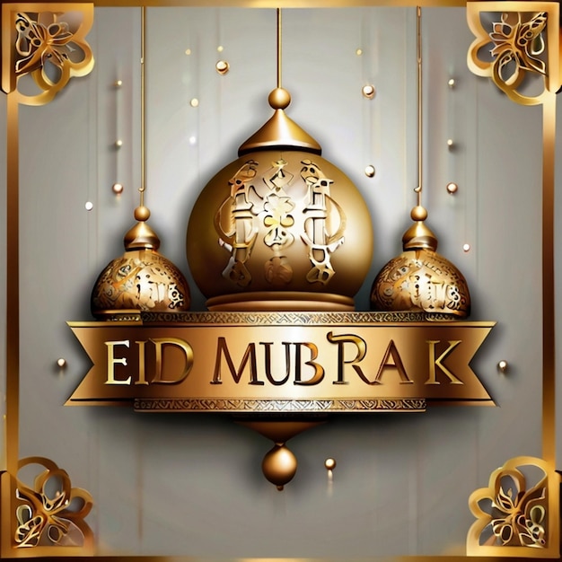 3D Eid Mubarak gladde echte stijl realistische decoratieve Eid Mubarik tekst groeten achtergrond