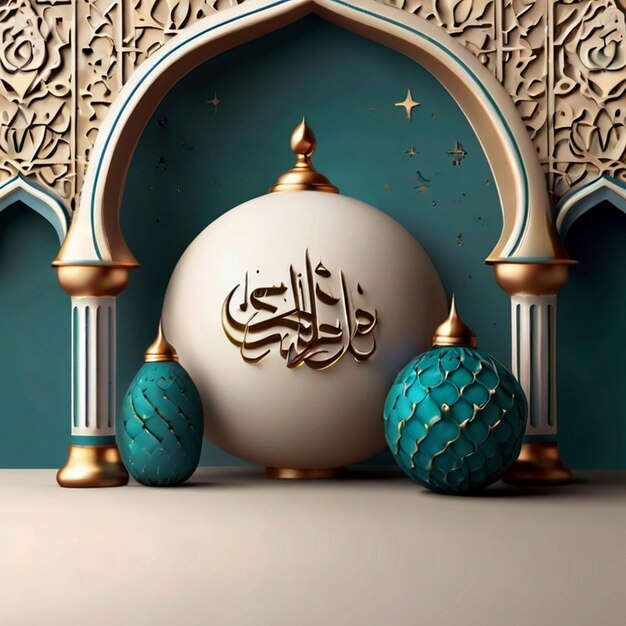 3D Eid Mubarak smooth real style realistic decorative Eid Mubarak text greeting background