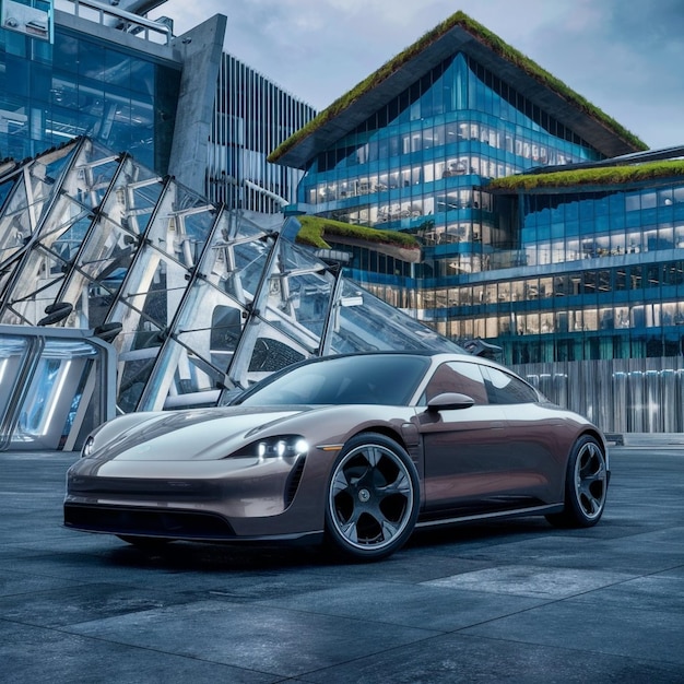 3d electric car and building