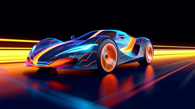 3D Electric Car Racing Through a Colourful Tunnel at High Speed transparent chassis with an internal view Animation with virtual reality Generative AI and electric mobility