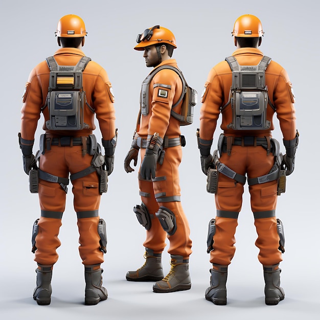 3d of electrician a character in safety gear and uniform foc character turnaround on white bg