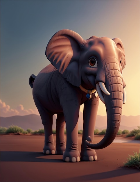 3D elephant character in anime style with lighting effect