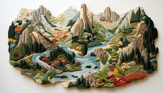 3d embroidered landscape artwork