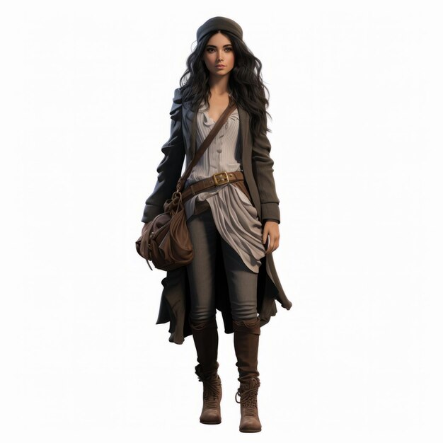 Photo 3d emily fashion highly detailed wiccan style with brown coat and boots