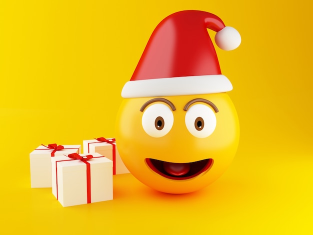 3d emoji van Kerstmis met giftdoos.