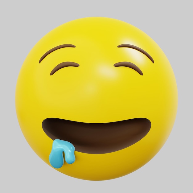3d Emoticon drooling cartoon emoji or smiley yellow ball