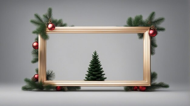 3D Empty Frame with Christmas Tree Abstract Minimal New Year Christmas Concept generated by AI