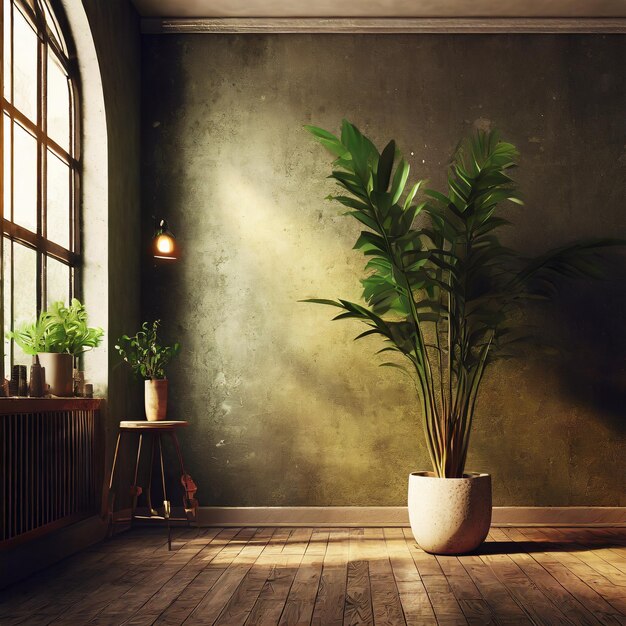 3d empty interior with home plant Ai Generated