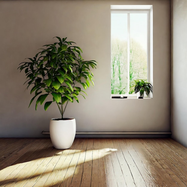 3d empty interior with home plant Ai Generated