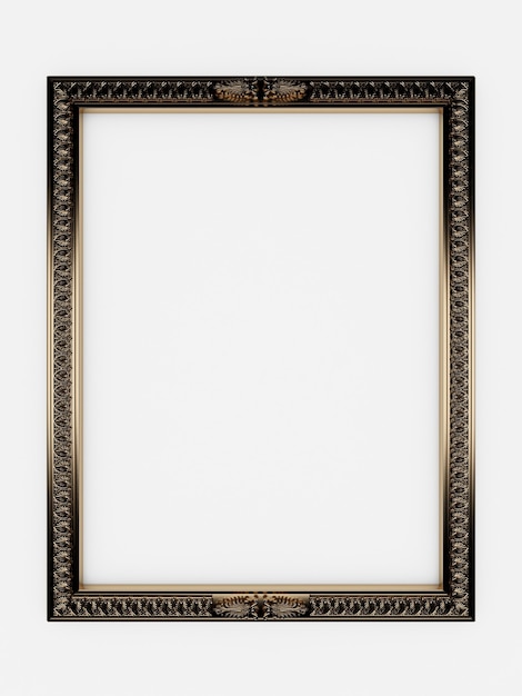 3d empty vintage frames on white wall