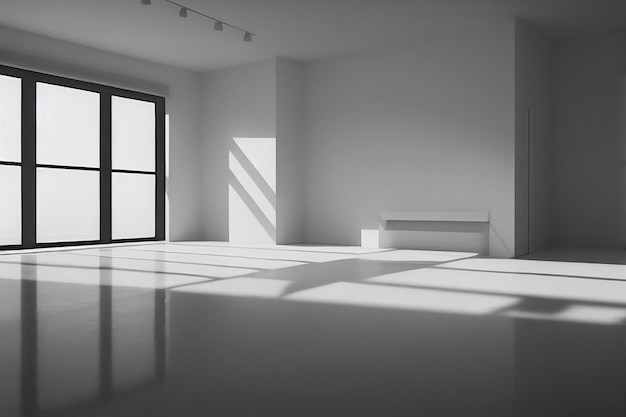 3d Empty white room with windows