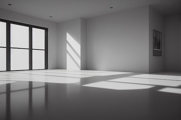 3d Empty white room with windows