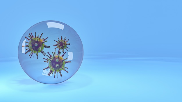 사진 파란색으로 3d 캡슐화 된 바이러스