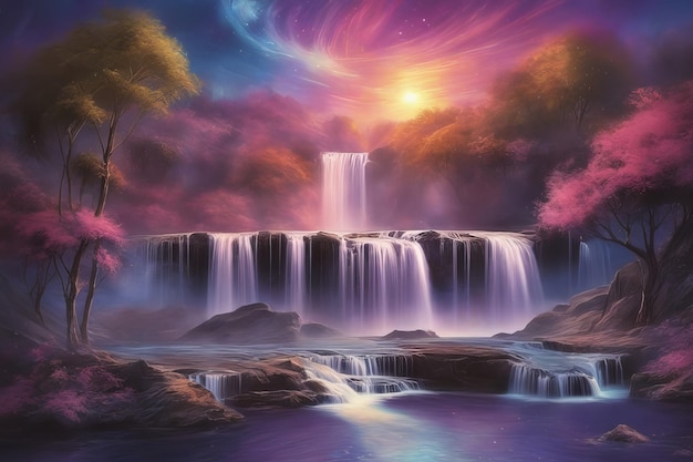 3d enchanting celestial waterfall wallpaper