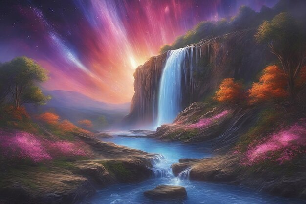 3d enchanting celestial waterfall wallpaper