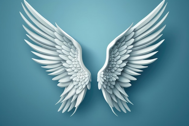 3D Engelenvleugels Op Blauwe Achtergrond Generatieve AI