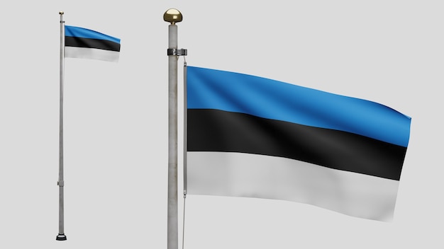 3D, Estonian flag waving on wind. Close up of Estonia banner blowing, soft and smooth silk. Cloth fabric texture ensign background. Use it for national day and country occasions concept.