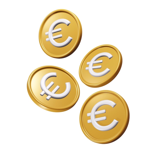 3d euro gold coin illustration set