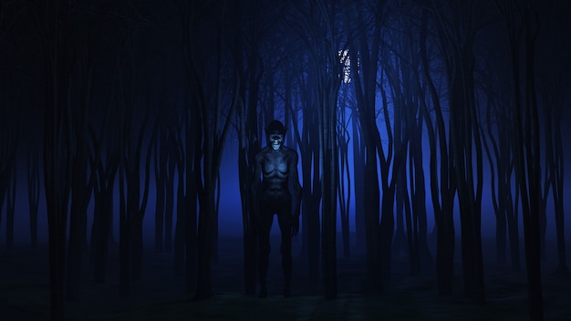 Фото 3d злобное существо в лесу ночью