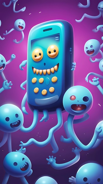 3d evil phone cartoon character design illustration