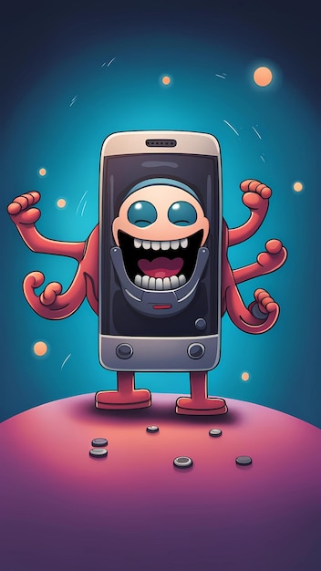 Photo 3d evil phone cartoon character design illustration