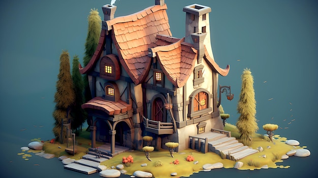 3d fantasy house illustration style AI generated