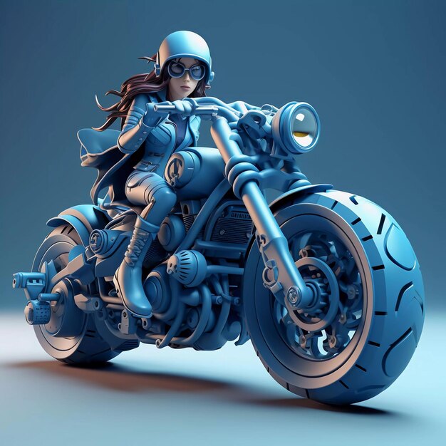 写真 モーターバイクに乗っている3dの女性キャラクター