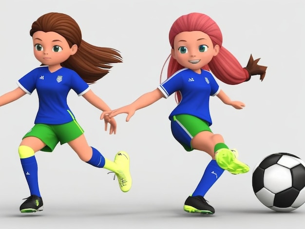 Foto giocatori di calcio femminili in 3d ragazza giovane squadra di calcio giocatore di calcio di cartoni animati