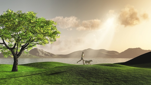 3D female jogging with her dog