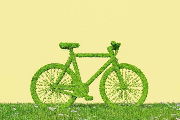 3D fiets bedekt met gras op veld