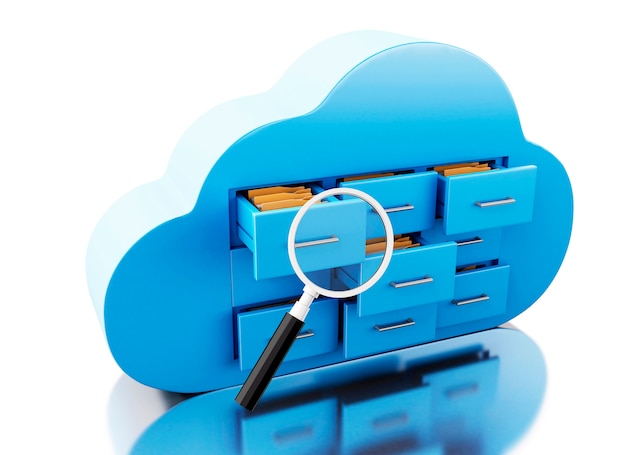 3d File storage in cloud. Cloud computing concept.