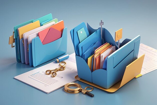 3d file transfer of document in folder file transfer encrypted form connection docs information migration concept access to remote file and folder 3d document exchange vector render illustration