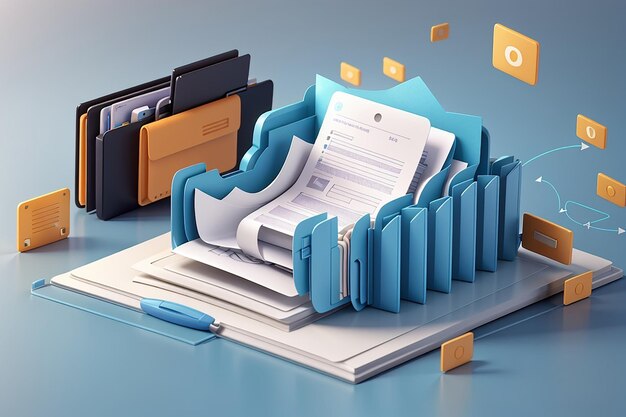 3d file transfer of document in folder file transfer encrypted form connection docs information migration concept access to remote file and folder 3d document exchange vector render illustration