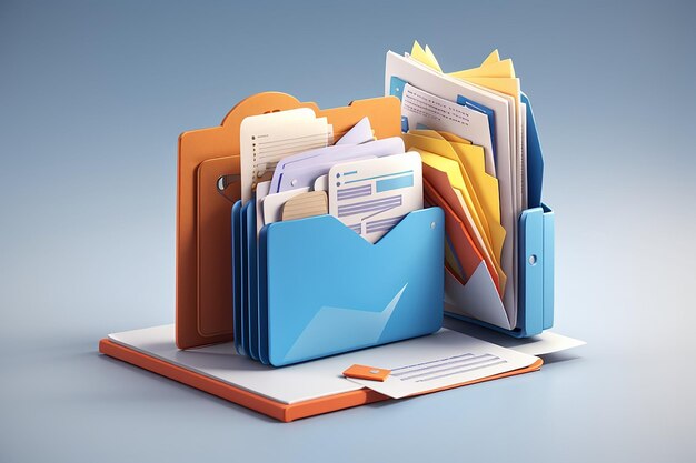 3d file transfer of document in folder file transfer encrypted form connection docs information migration concept access to remote file and folder 3d document exchange vector render illustration