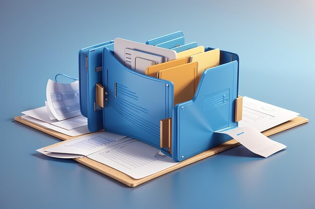 3d file transfer of document in folder file transfer encrypted form connection docs information migration concept access to remote file and folder 3d document exchange vector render illustration