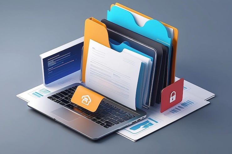 Photo 文件夾中的文件傳輸 3d 文件傳輸 加密表格連接 文件 資訊 遷移 概念 遠端文件和文件存取