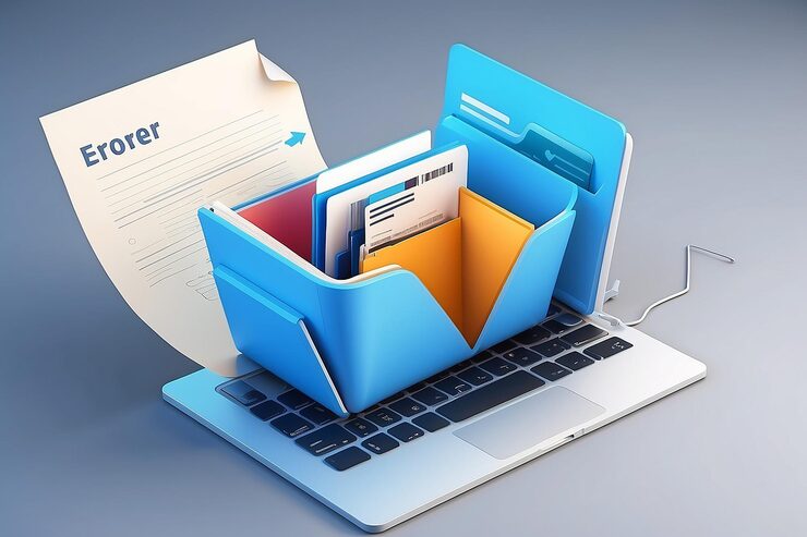 Photo 3d file transfer of document in folder file transfer encrypted form connection docs information migration concept access to remote file and folder