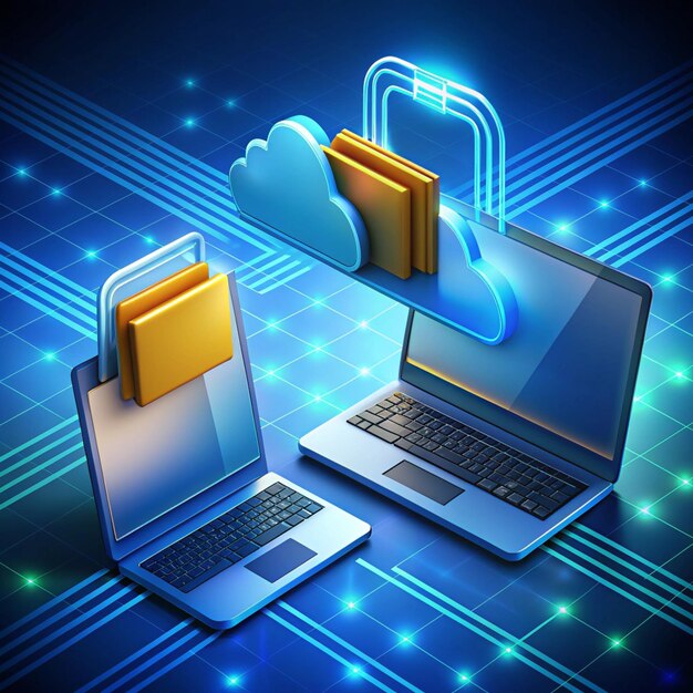 3d file transfer illustration files transferred encrypted form two folder with document and files transfering backup of information data encryption protected connection vector in 3d style